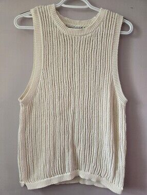 ZARA Cream Crochet Open Knit Sweater Vest Sleeveless Top S/M